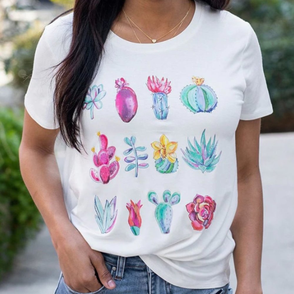 Grace & Lace Perfect Graphic Tee in Succulents (L)